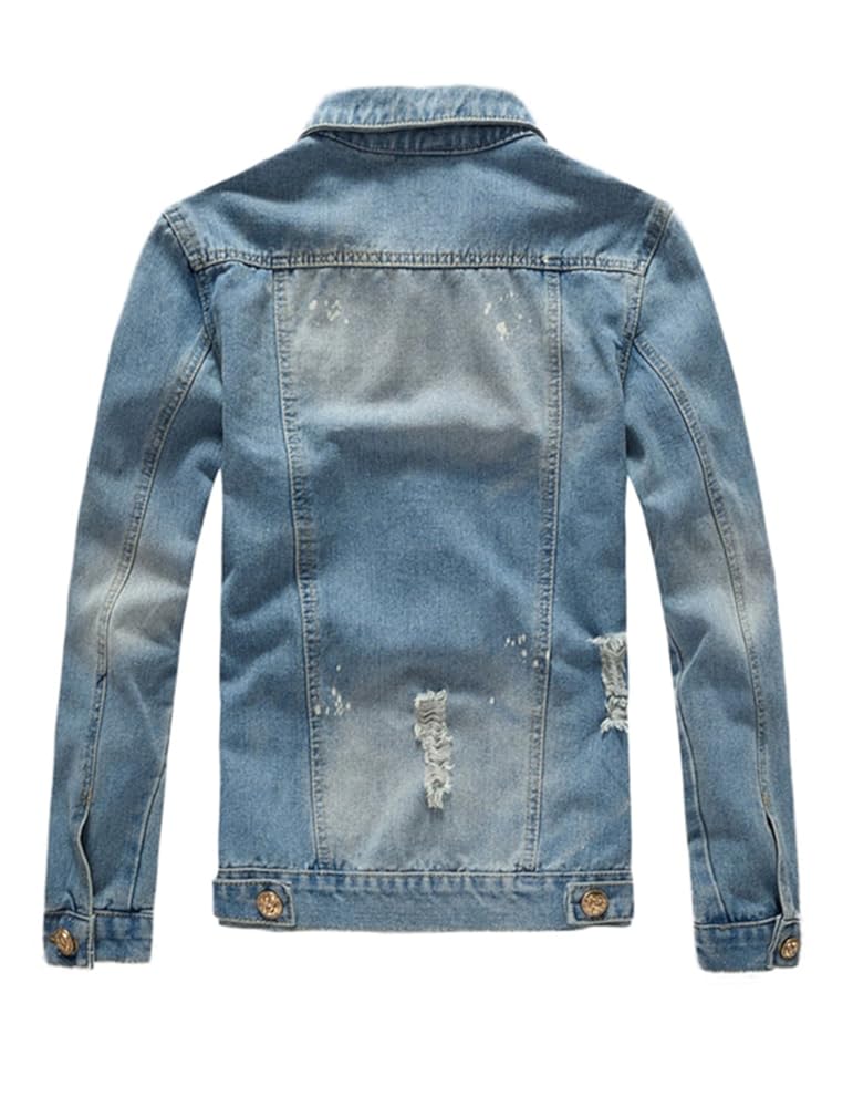 DSDZ Mens Classic Ripped Motorcycle Denim Jacket With Hole